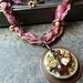 SALE - Mint Green and Gold Clay Pendant - Sari Ribbon - Vintaj Chain - Gifts for Women - Wire Wrapped Beads - Grace of Eden