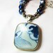 Cobalt blue pearl necklace Blue white Chinese porcelain pendant Single strand necklace Sterling silver Pearl jewelry Beaded jewelry.