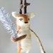 Vintage flair - Deer with silver tree - Needle felt animal, acrylic painting