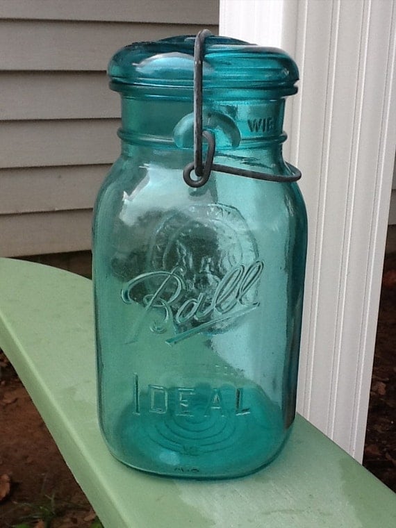 Quart size Bicentennial Blue Mason Jar. Blue Quart Mason Jar.