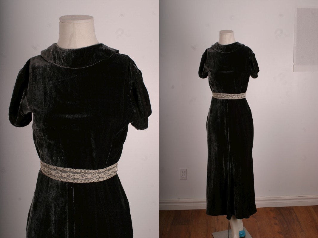 Vintage dress velvet Ralph Lauren midi black grey women size 4