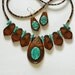 Ironwood and Turquoise necklace and Earring set with silver inlay