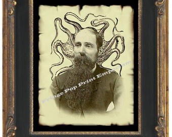 Steampunk Octopus Man Art Print 8 x 10 - Altered Art - Victorian