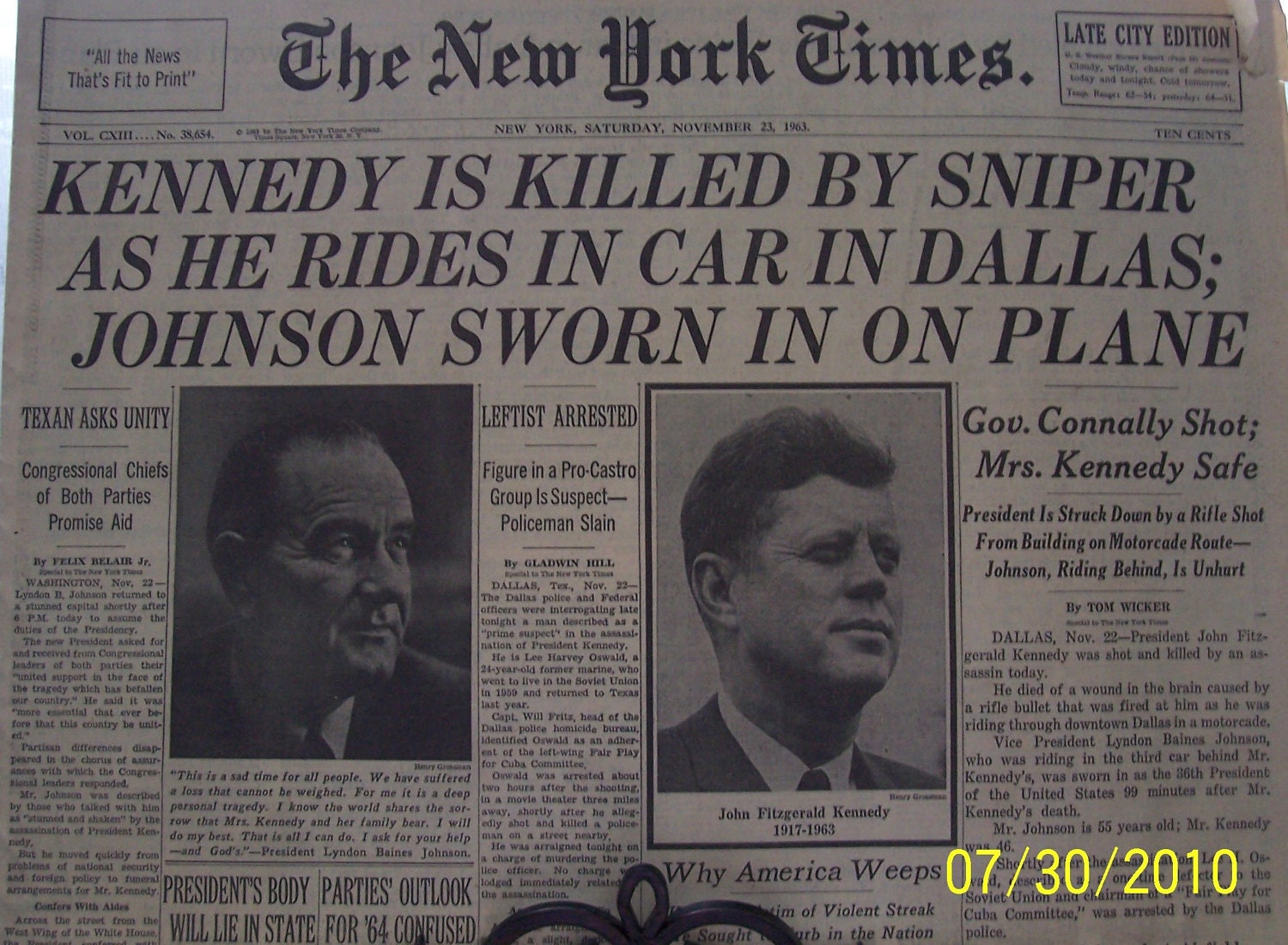 New York Times Newspaper Saturday November 23 1963 Orig