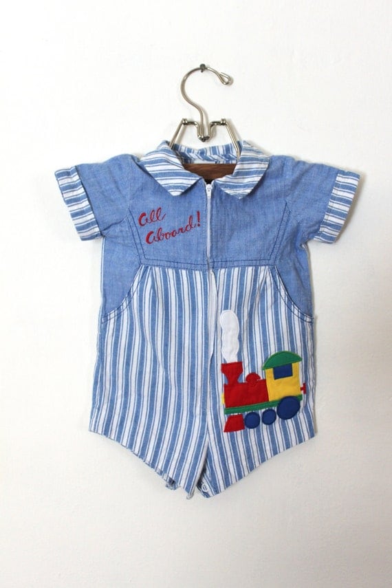 Vintage Baby Boy Train Outfit 12 Months