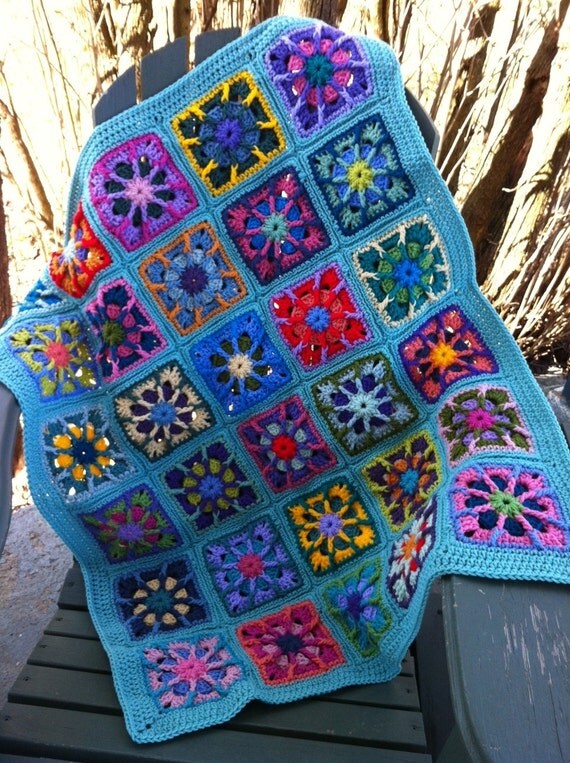 Crocheted BABY afghan baby blanket kaleidoscope granny squares