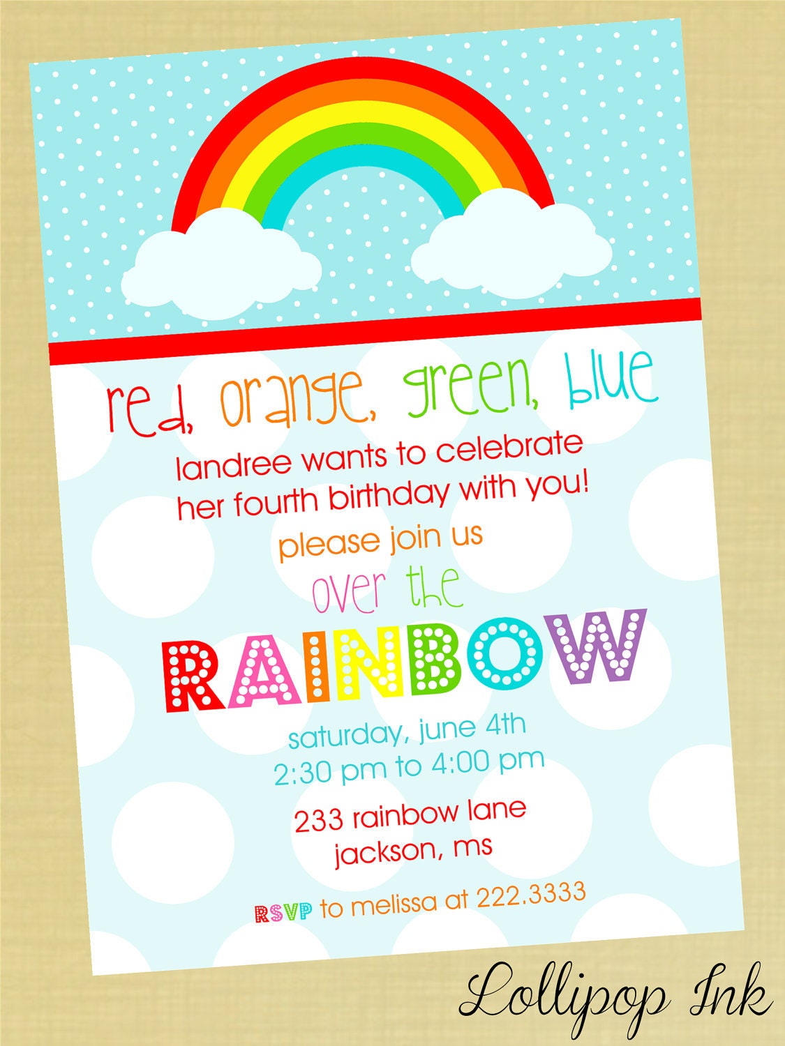 Rainbow Birthday Party Invitations 4