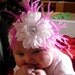 White Silk Jewel Centered Mum with Soft Hot Pink Ostrich Feather Hair Clip