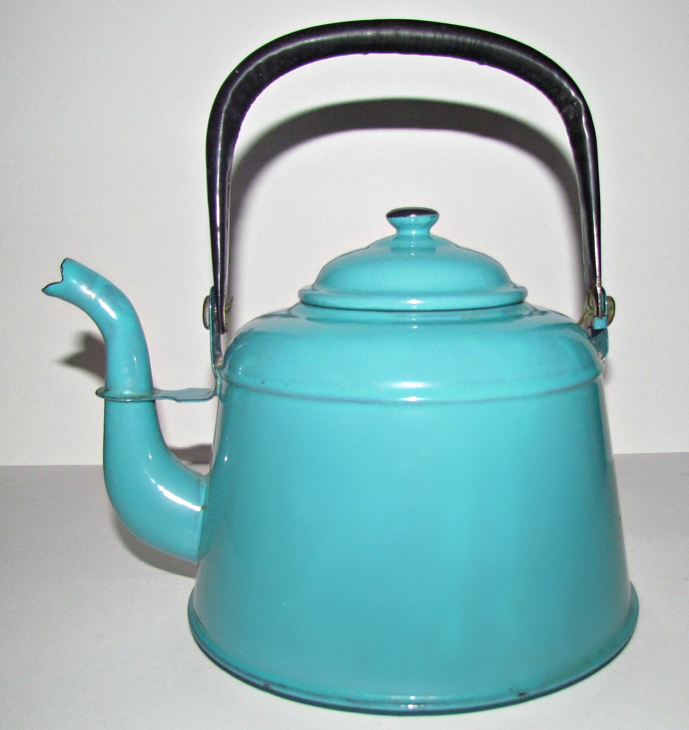1940s Teal Enamel Tea Kettle