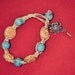 Turquoise and Bone Flower Beaded Hemp Bracelet with Dream Catcher with Feather Charm