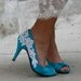 Blue Heel With Venise Lace Applique. Size 9.