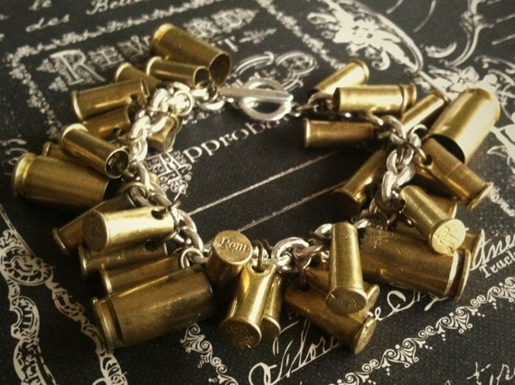 Bullet charm bracelet Sterling Silver 9mm 22 40 cal chain gun