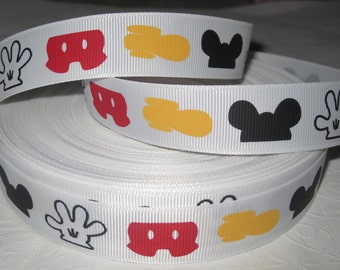 7/8" Ribbon by the yard-MOUSE HEAD Mickey Parts White Grosgrain Disney Mickey Hair bows scrapping WHolesale by Ribbon Lane Supplies