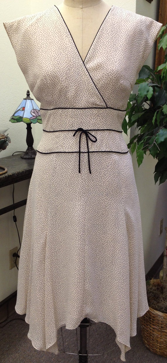 Cream and black polkadot summer dress with lining by BraidedWood