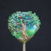 Summer Oak Tree on a Sunny Day, Medium Sized Focal Bead, Handmade Moretti Glass Lampwork Bead, Blue, Green, Brown