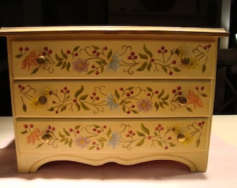 Vintage European hand painted wooden Jewelry box Milano Italy