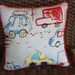 SALE - Transportation Pillow with Cars and Trucks in Red, Blue and Yellow on Gray - "Beep Beep Pillow"