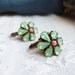 Melissa Clip-On Earrings Green Opal with Vintage Glass Rhinestone Screwback Antique Copper Flower Shape Pastel Color - Made to order