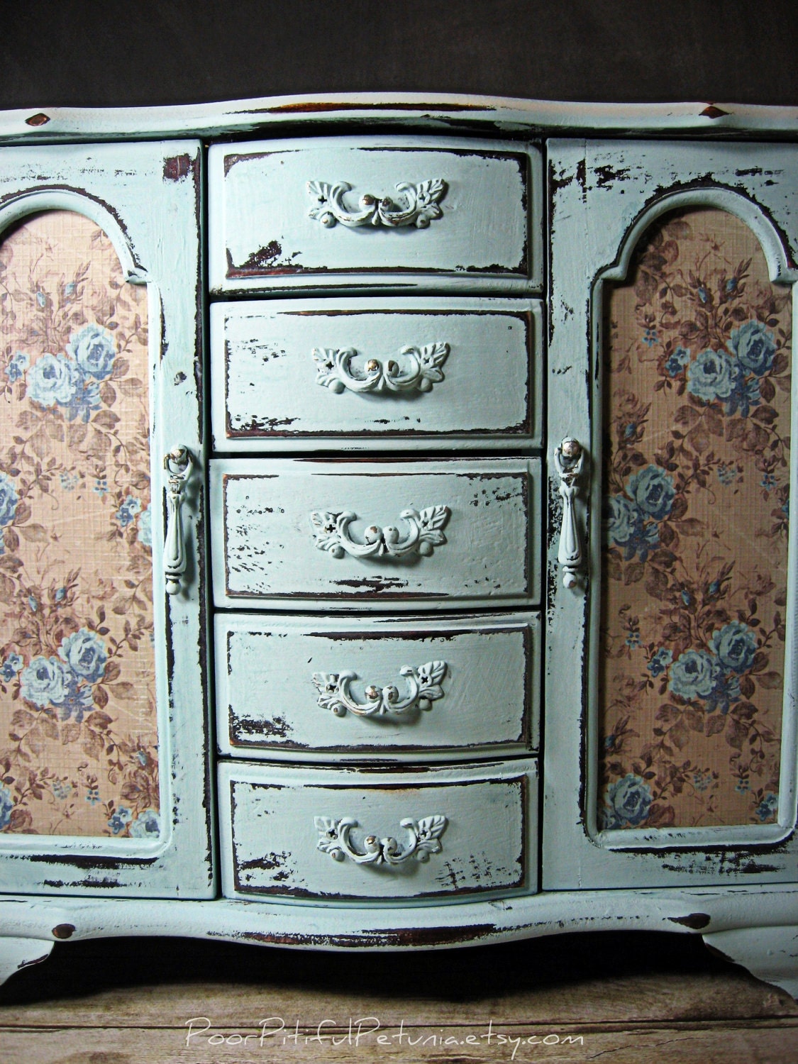 Hand Painted Dresser Jewelry Box Vintage Aqua French