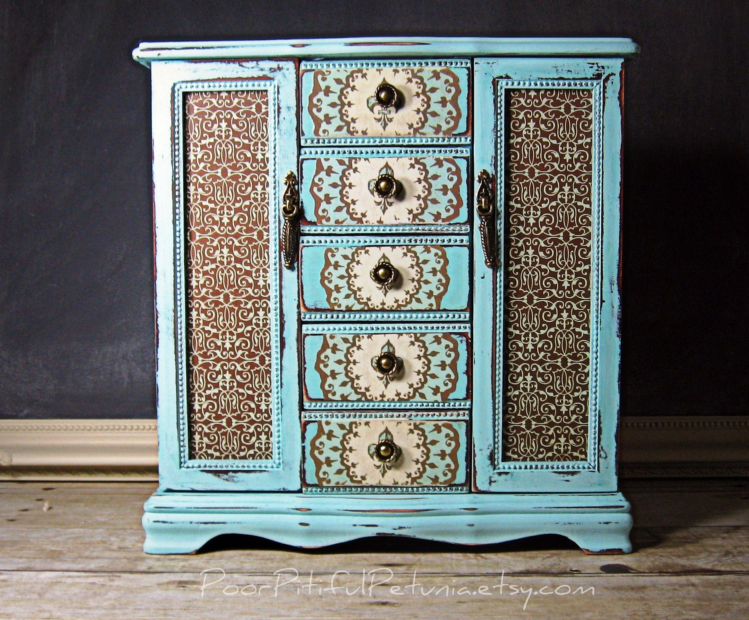 Hand Painted Vintage Jewelry Box Decoupage Robins Egg