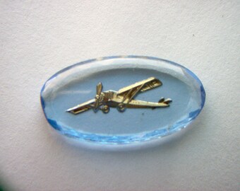 Vintage Glass Airplane Intaglio Lt. Blue # A 12