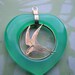 Vintage Green Stone Heart with Metal Bird