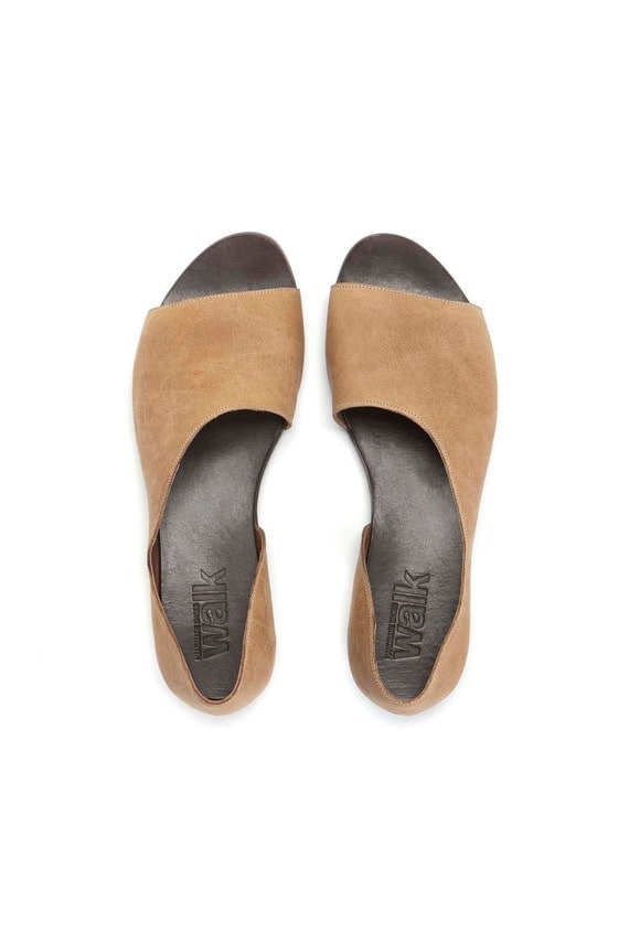 Items similar to Camel Open toe womens shoes on Etsy