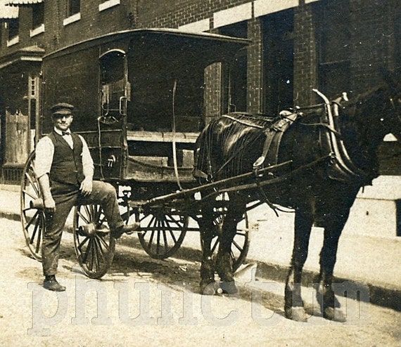 Milkman Horse Drawn Milk Wagon Vintage Occupational by phunctum