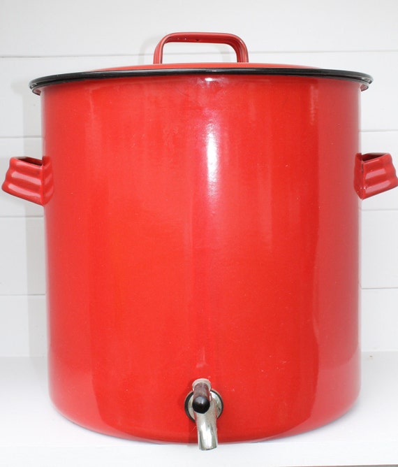 Red Vintage Enamel Beverage Dispenser.