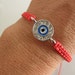 rhinestone evil eye bracelet on macrame -blue-