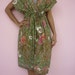 Green 2 tone White,Pink, Orange Flowers Thai Batik Cotton Kimono Dress M L XL