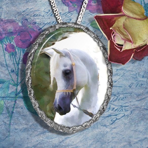 White Arabian Horse Jewelry Pendant Necklace Handcrafted