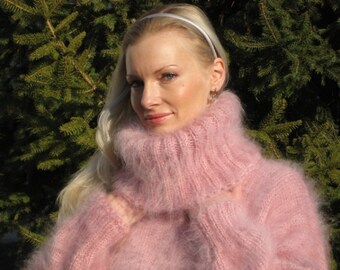 Beautiful Pink Hand Knitted Mohair Sweater Dress