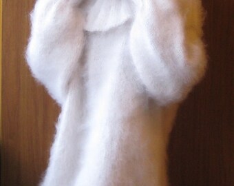 Luxurious Snowy White Hand Knitted Mohair Sweater