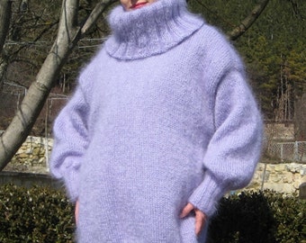 Lavender Color Hand Knitted Mohair Purple Sweater