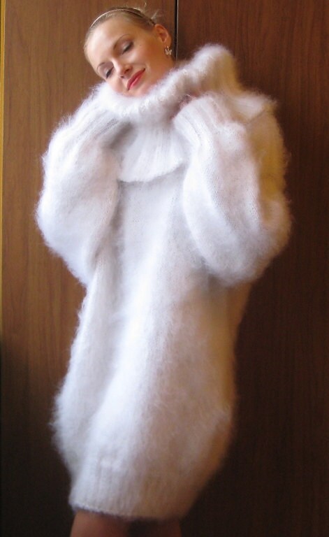 Luxurious Snowy White Hand Knitted Mohair Sweater