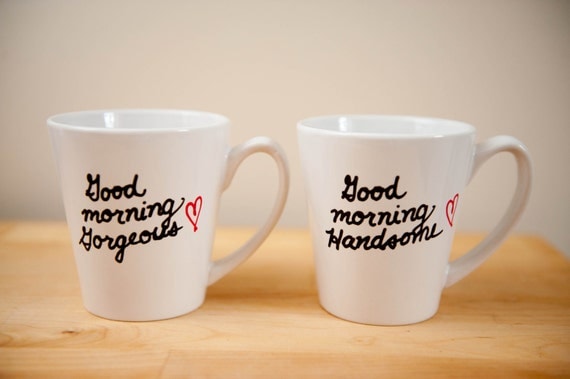 His & Hers Coffee Mugs Good Morning Gorgeous and by Lovetoastshop