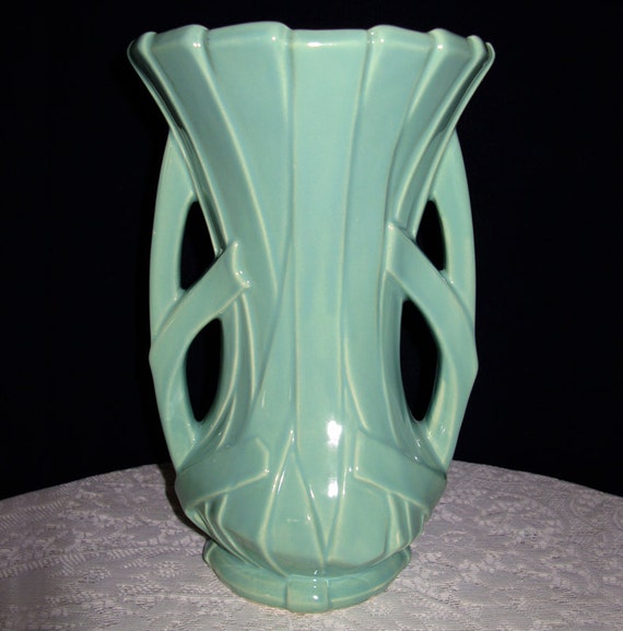 McCoy Mint Green Reed Vase Vintage Rare Flowers