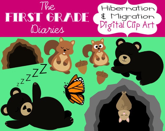 Hibernation & Migration Digital Clip Art Bears Bats Squirrels