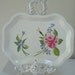 WHITE TOLE TRAY -Roses Hand Painted Floral Tray-Toleware Metal Cottage Chic