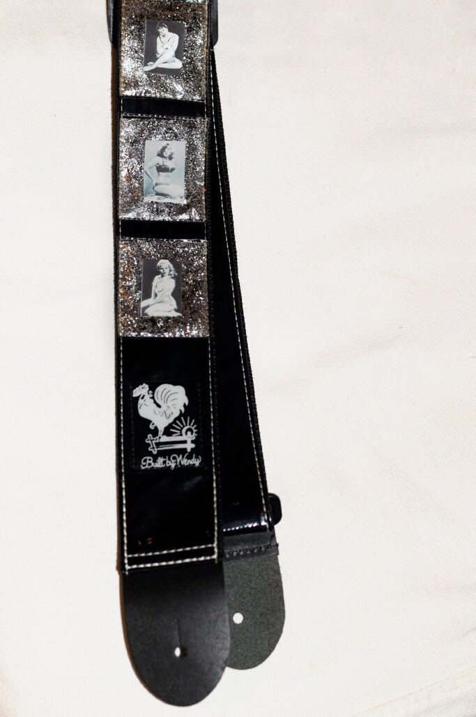 Supershiny Black Guitar Strap with PinUp Girl Motif