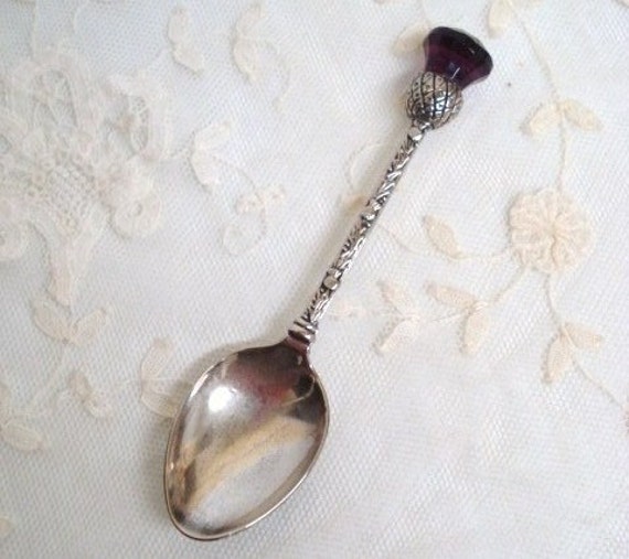 Antique silver Spoon Scottish Thistle Amethyst colour