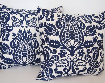 Throw pillow covers pair navy blue and white Amsterdam cushion covers pillow shams