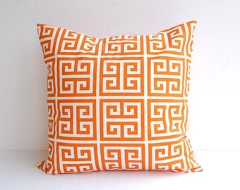 Orange throw pillow cover orange Greek Key print cushion cover pillow sham