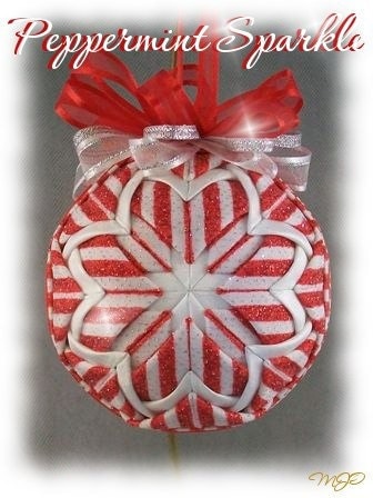 Peppermint Sparkle Quilted Ornament - Peppermint Striped Glitter Unique Handmade Keepsake Ornament