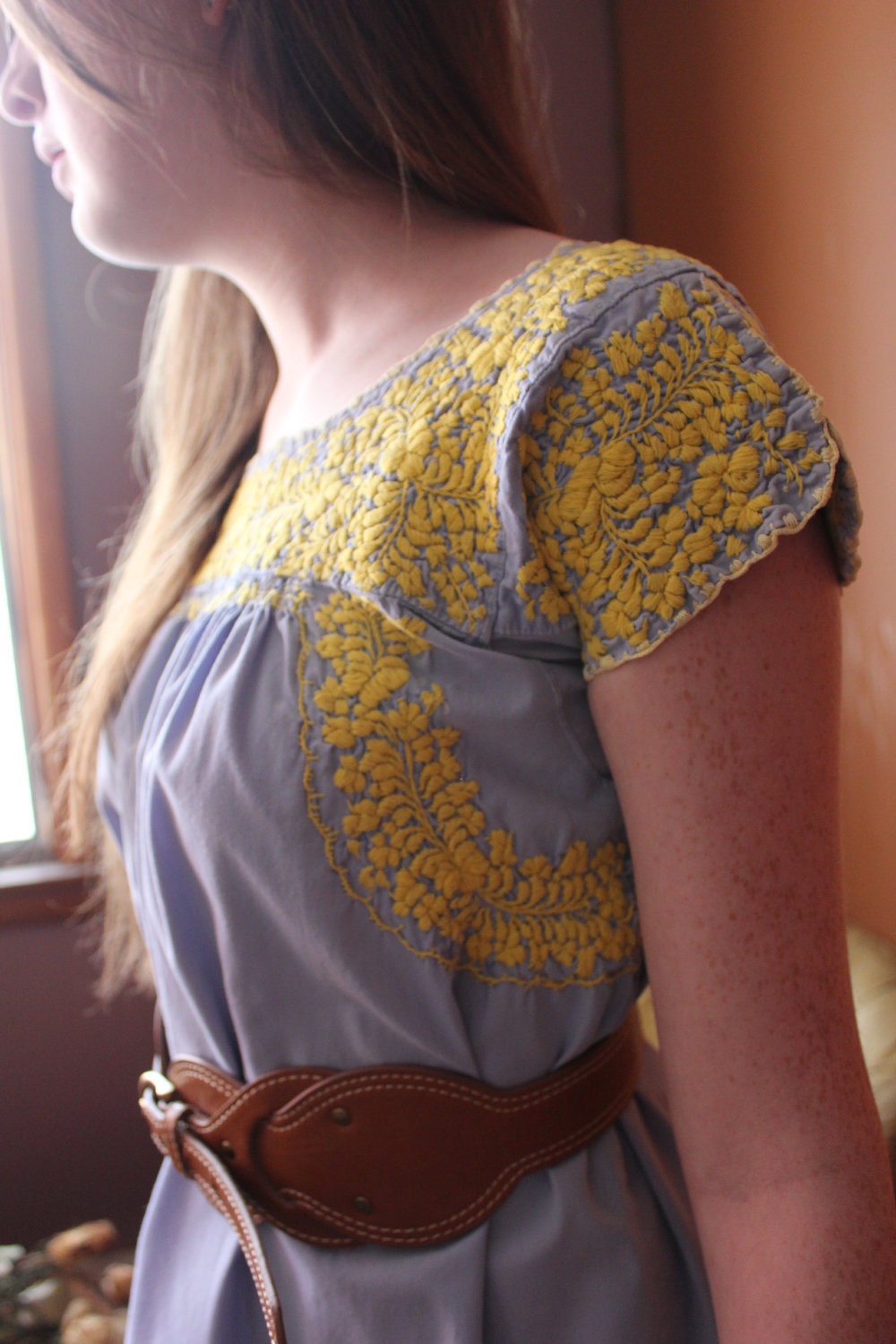 Vintage Blue Dress Babydoll Blue and Yellow Embroidered