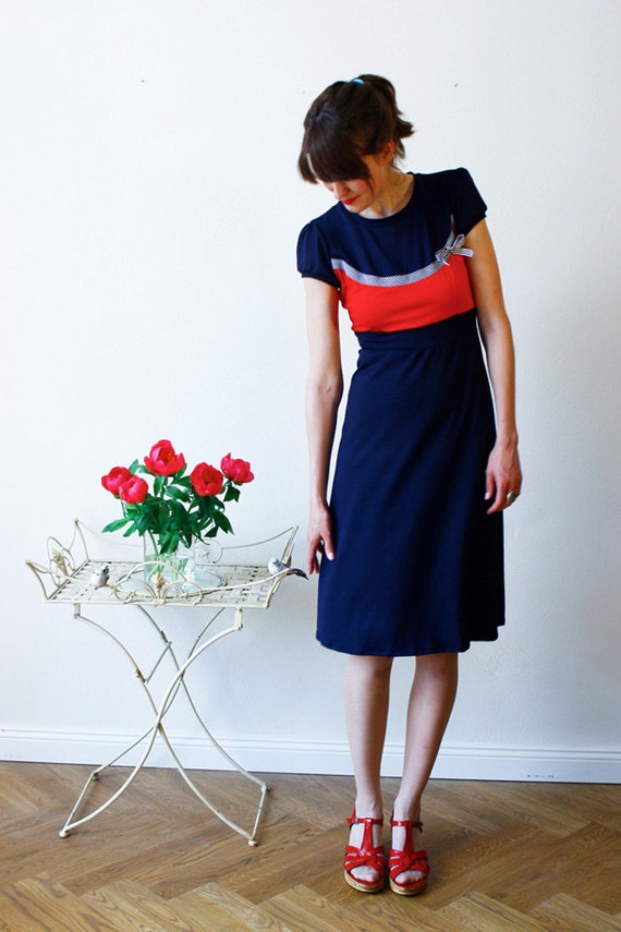 Dress "Laura", red-white-navyblue