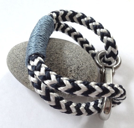 Navy & White Nautical Rope Bracelet with Surf Blue Wrap by Buoy6