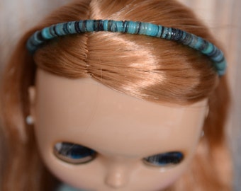 Simple green and blue shell beaded headband for Blythe