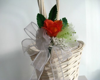 CLEARANCE Orange and green flower girl basket bow, Wedding basket bow, Wedding gift bow, Halo bow, Flower girl bow, Bow for girls (W27)